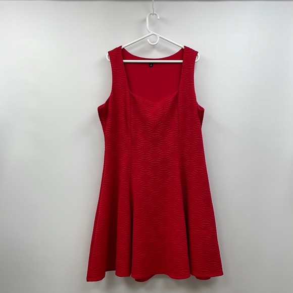 Torrid Geometric Stretchy Knit Sleeveless Sweetheart Fit & Flare Dress Red 2X - Picture 2 of 10